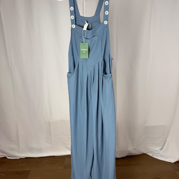 Halara Women's Wide Leg Adjustable Strap Waffle Casual Overalls Blue Size M NWT - Picture 3 of 7